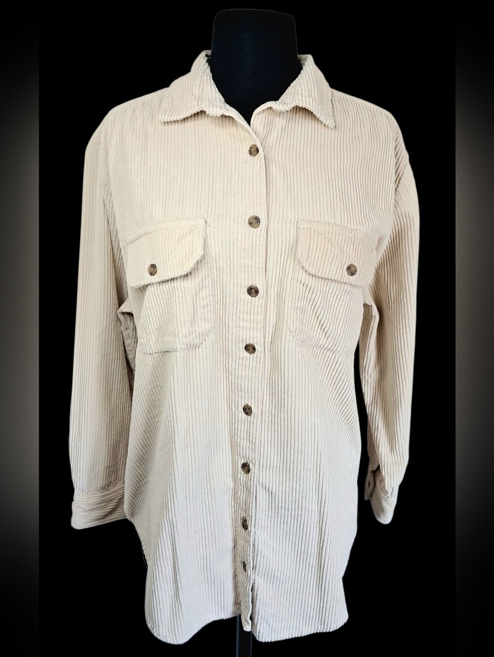 Billabong So Stoked Long Sleeve Oversized Beige Corduroy Shacket NWT
